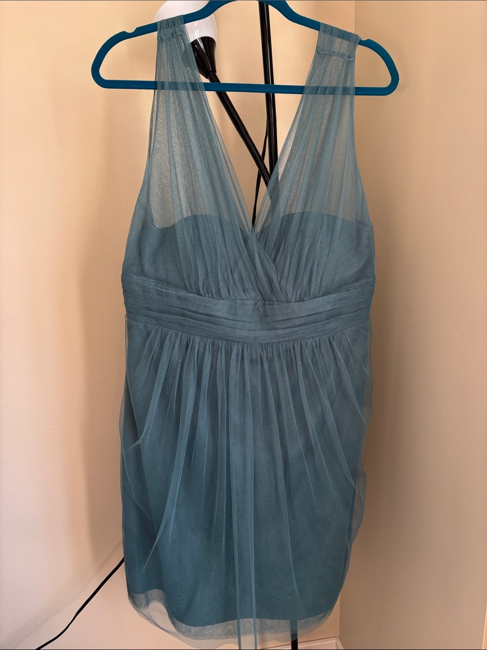 Jenny Yoo Teal Sleeveless V-Neck Tulle Cocktail Dress